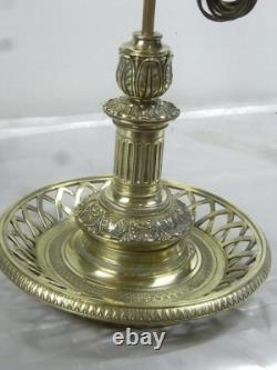 Ancienne Grande Lampe Bouillotte Bronze Doré Abat Jour Tôle Napoléon III
