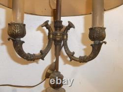 Ancienne Grande Lampe Bouillotte Bronze Doré Abat Jour Tôle Napoléon III