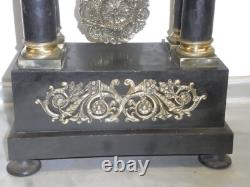 Ancienne Grande Pendule Portique Colones Napoleon III Bois Chene Bronze
