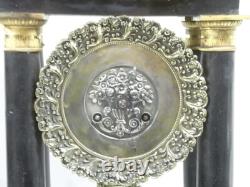 Ancienne Grande Pendule Portique Colones Napoleon III Bois Chene Bronze