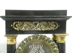 Ancienne Grande Pendule Portique Colones Napoleon III Bois Chene Bronze
