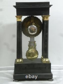 Ancienne Grande Pendule Portique Colones Napoleon III Bois Chene Bronze