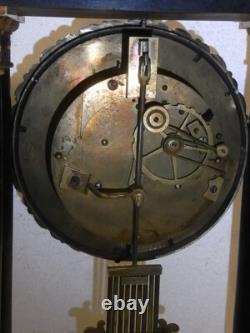 Ancienne Grande Pendule Portique Colones Napoleon III Bois Chene Bronze