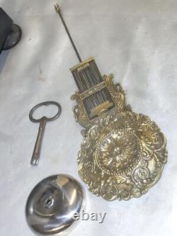 Ancienne Grande Pendule Portique Colones Napoleon III Bois Chene Bronze