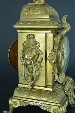Ancienne Grande Pendule en Bronze Lions Sphinge Japy Napoleon 3 antique Clock