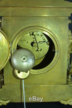 Ancienne Grande Pendule en Bronze Lions Sphinge Japy Napoleon 3 antique Clock