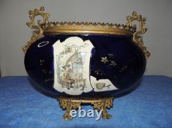 Ancienne Jardiniere Bleu Napoleon III Choisy Le Roy Cerclage Et Pied Bronze