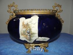 Ancienne Jardiniere Bleu Napoleon III Choisy Le Roy Cerclage Et Pied Bronze