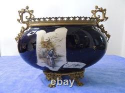 Ancienne Jardiniere Bleu Napoleon III Choisy Le Roy Cerclage Et Pied Bronze