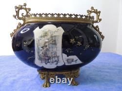 Ancienne Jardiniere Bleu Napoleon III Choisy Le Roy Cerclage Et Pied Bronze