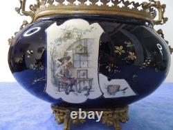 Ancienne Jardiniere Bleu Napoleon III Choisy Le Roy Cerclage Et Pied Bronze