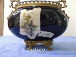 Ancienne Jardiniere Bleu Napoleon III Choisy Le Roy Cerclage Et Pied Bronze
