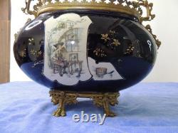 Ancienne Jardiniere Bleu Napoleon III Choisy Le Roy Cerclage Et Pied Bronze