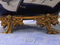 Ancienne Jardiniere Bleu Napoleon III Choisy Le Roy Cerclage Et Pied Bronze