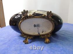 Ancienne Jardiniere Bleu Napoleon III Choisy Le Roy Cerclage Et Pied Bronze