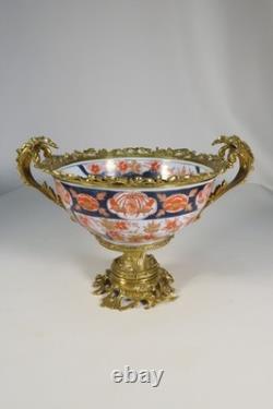 Ancienne Jolie Coupe Centre De Table Porcelaine Imary Monte Bronze Napoleon III