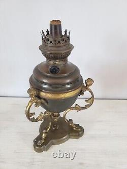 Ancienne Lampe Petrole Tripode Anges Sabot Napoleon III Bronze Guilloche