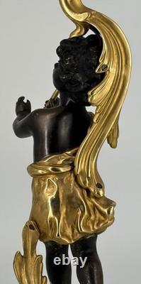 Ancienne Lampe Putto Régule Patiné Noir & Doré Napoléon III XIXe Ré électrifiée Ancienne Lampe Putto Régule Patiné Noir & Doré Napoléon III XIXe Ré électrifiée