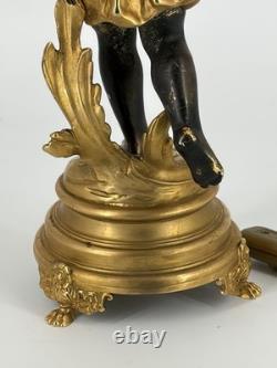 Ancienne Lampe Putto Régule Patiné Noir & Doré Napoléon III XIXe Ré électrifiée Ancienne Lampe Putto Régule Patiné Noir & Doré Napoléon III XIXe Ré électrifiée