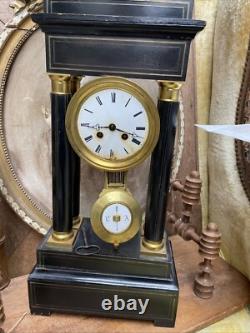 Ancienne Pendule À Colonnes Portique Napoléon III Japy Bois Noirci Et Bronze