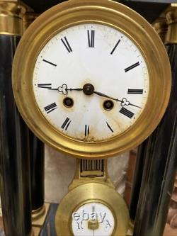 Ancienne Pendule À Colonnes Portique Napoléon III Japy Bois Noirci Et Bronze