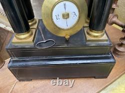 Ancienne Pendule À Colonnes Portique Napoléon III Japy Bois Noirci Et Bronze