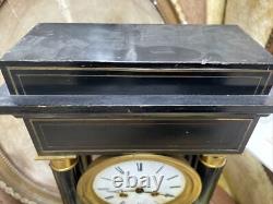 Ancienne Pendule À Colonnes Portique Napoléon III Japy Bois Noirci Et Bronze