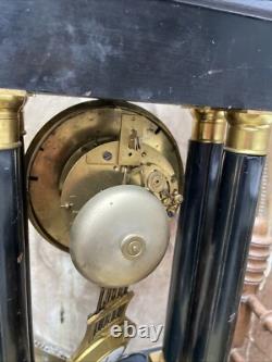 Ancienne Pendule À Colonnes Portique Napoléon III Japy Bois Noirci Et Bronze