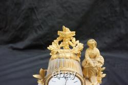 Ancienne Pendule En Albatre Et Bronze Doré (napoléon Iii) Jeune Fille Au Panier