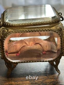 Ancienne boîte à bijoux en verre biseauté et bronze Style Napoléon III