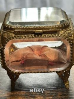 Ancienne boîte à bijoux en verre biseauté et bronze Style Napoléon III