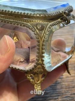 Ancienne boîte à bijoux en verre biseauté et bronze Style Napoléon III