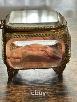 Ancienne boîte à bijoux en verre biseauté et bronze Style Napoléon III