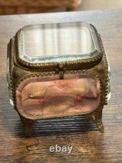 Ancienne boîte à bijoux en verre biseauté et bronze Style Napoléon III