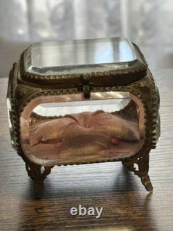 Ancienne boîte à bijoux en verre biseauté et bronze Style Napoléon III