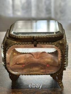 Ancienne boîte à bijoux en verre biseauté et bronze Style Napoléon III