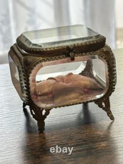 Ancienne boîte à bijoux en verre biseauté et bronze Style Napoléon III
