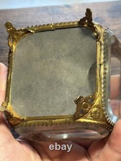 Ancienne boîte à bijoux en verre biseauté et bronze Style Napoléon III