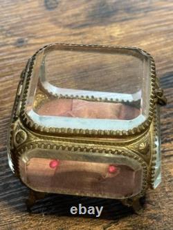 Ancienne boîte à bijoux en verre biseauté et bronze Style Napoléon III