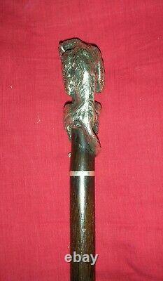 Ancienne canne en bronze argenté singe perché old walking stick vintage cane