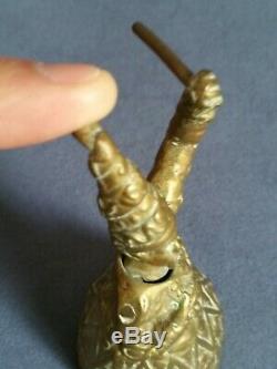+++ Ancienne clochette table bronze tête amovible mage antique figural bell 19th