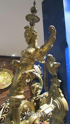 Ancienne grande paire appliques napoleon III bronze femme ailee sphinge opera