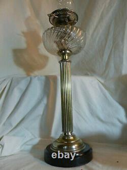 Ancienne lampe petrole baccarat colonne Hinks verre cristal bronze argenté 19eme