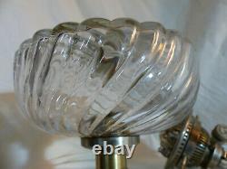 Ancienne lampe petrole baccarat colonne Hinks verre cristal bronze argenté 19eme