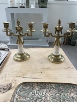 Ancienne paire chandeliers bougeoirs en bronze et marbre XIX siècle Napoléon III