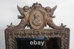 Ancienne paire d'appliques miroirs bronze Napoléon III, satyre, angelot, 46.5cm