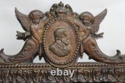Ancienne paire d'appliques miroirs bronze Napoléon III, satyre, angelot, 46.5cm