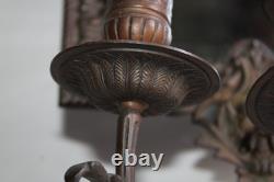 Ancienne paire d'appliques miroirs bronze Napoléon III, satyre, angelot, 46.5cm