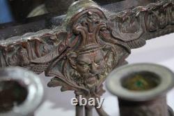 Ancienne paire d'appliques miroirs bronze Napoléon III, satyre, angelot, 46.5cm