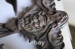 Ancienne paire d'appliques miroirs bronze Napoléon III, satyre, angelot, 46.5cm